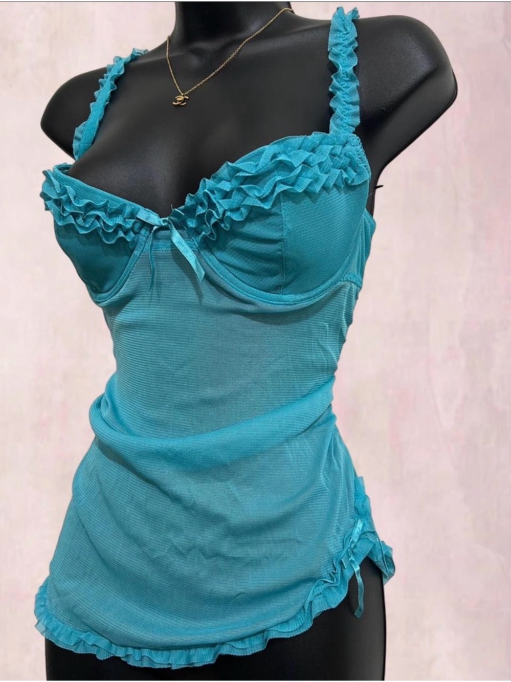 Rampage Teal Sheer Mesh Bustier Slip